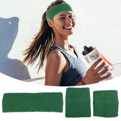 Unique Bargains Stretchy Cotton Blend Sweat Absorbing Sport Headband Wristband Grass Green 3 Pcs 1 Unique Bargains Stretchy Cotton Blend Sweat Absorbing Sport Headband Wristband Grass Green 3 Pcs