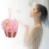 Unique Bargains Bathroom Cartoon Bath Shower Loofah Sponge 5.12"x5.91" Pink Yellow 1 Pc