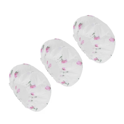Unique Bargains Flower Single Layer Shower Cap 3 Pcs 5 Unique Bargains Flower Single Layer Shower Cap 3 Pcs - Image 5