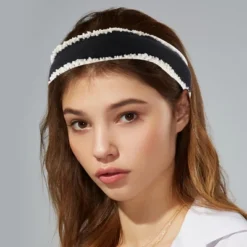 Unique Bargains Women's Bling Beaded Headbands Accessories Hairband 1.18 Inch Wide 1 Pc