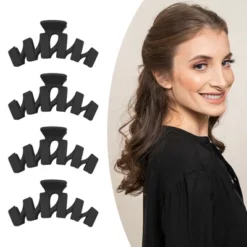 Unique Bargains 4 PCS Large Hair Clips Hair Clips For Thick Curly Hair 4.33 Inch Wave Clips Nonslip Matte Hair Clips Black