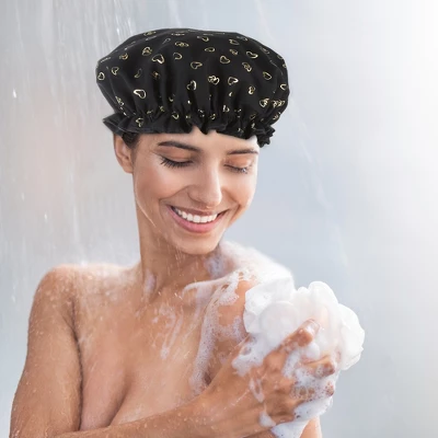 Unique Bargains Women's Waterproof Heart Shape Elastic Shower Hair Cap Pink Green Black 3 Pcs 1 Unique Bargains Women's Waterproof Heart Shape Elastic Shower Hair Cap Pink Green Black 3 Pcs