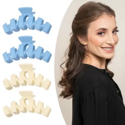 Unique Bargains Women's Nonslip Matte Wave Thick Wave Hair Clip Light Blue Beige 4 PCS