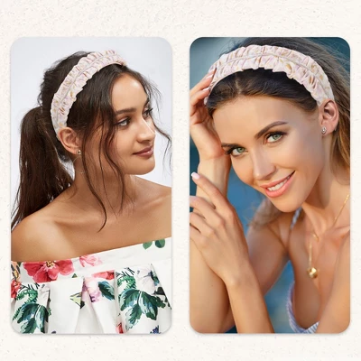 Unique Bargains Women's Floral Ruched Non-slip Pearl Headbands Pink 1 Pc 1 Unique Bargains Women's Floral Ruched Non-slip Pearl Headbands Pink 1 Pc