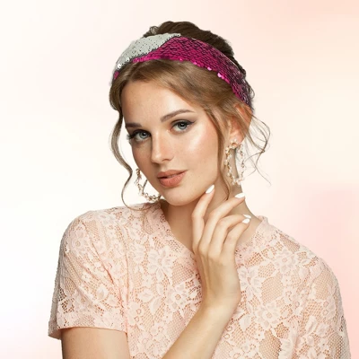 Unique Bargains Women's Sparkle Sequins Headbands Rose Red Silver Tone 1 Pc 1 Unique Bargains Women's Sparkle Sequins Headbands Rose Red Silver Tone 1 Pc