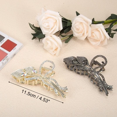 Unique Bargains Women's Flower Metal Hair Claw Clip Gold Tone Black 2 Pcs 2 Unique Bargains Women's Flower Metal Hair Claw Clip Gold Tone Black 2 Pcs - Image 2