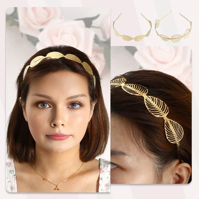 Unique Bargains Women's Alloy Metal Leaf Shape Headbands Gold Tone 5.12"x1.06" 4 Pcs 1 Unique Bargains Women's Alloy Metal Leaf Shape Headbands Gold Tone 5.12"x1.06" 4 Pcs