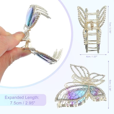 Unique Bargains Women's Nonslip Metal Bling Rhinestone Butterfly Hair Claws Purple 2.76"x1.57"x2.36" 1Pc 3 Unique Bargains Women's Nonslip Metal Bling Rhinestone Butterfly Hair Claws Purple 2.76"x1.57"x2.36" 1Pc - Image 3