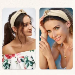 Unique Bargains Women's Top Knotted Fashion Elastic Wide Headband Beige Brown 1 Pc