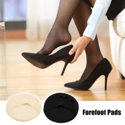 Unique Bargains Soft Fabric Breathable Five Toes Forefoot Pads For Women 2 Colors Black Beige 4 Pairs