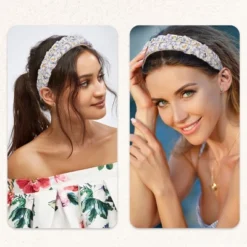 Unique Bargains Women's Floral Ruched Non-slip Pearl Headbands Purple 1 Pc