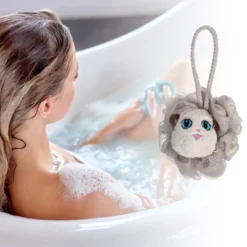 Unique Bargains Bathroom Cartoon Bath Shower Loofah Sponge 4.13"x4.53" Khaki 1 Pc