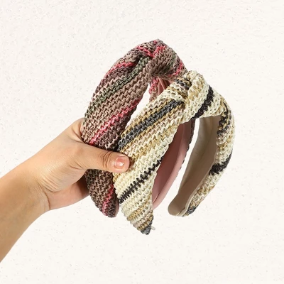 Unique Bargains Women's Bohemian Style Knotted Straw Rattan Sponge Headband Assorted Color 2 Pcs 4 Unique Bargains Women's Bohemian Style Knotted Straw Rattan Sponge Headband Assorted Color 2 Pcs - Image 4