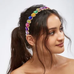 Unique Bargains Women's Metal Drip Shape Colorful Rhinestone Faux Crystal Headband 1 Pc