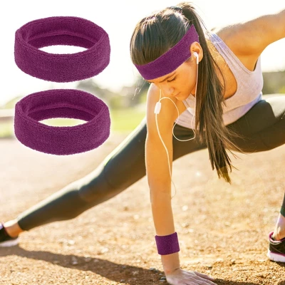 Unique Bargains Stretchy Cotton Blend Sweat Absorbing Sport Headband Wristband Purple Red 3 Pcs 5 Unique Bargains Stretchy Cotton Blend Sweat Absorbing Sport Headband Wristband Purple Red 3 Pcs - Image 5