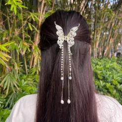 Unique Bargains Women's Butterfly Tassel Hair Clips And Pins Gold Tone 2 Pcs