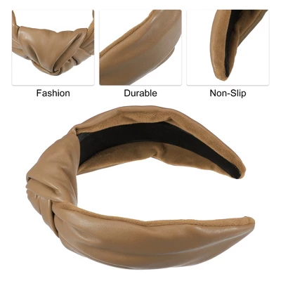 Unique Bargains Cross Knotted PU Leather Non-slip Fashion Wide Headband 1 Pc 2 Unique Bargains Cross Knotted PU Leather Non-slip Fashion Wide Headband 1 Pc - Image 2