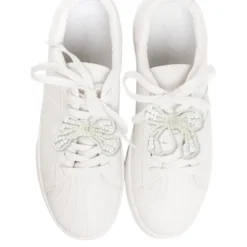 Unique Bargains Faux Pearl Bow 15 Shoelace Charms White 1 Pair