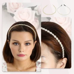 Unique Bargains Women's Simple Design Faux Pearl Headbands White 4 Pcs