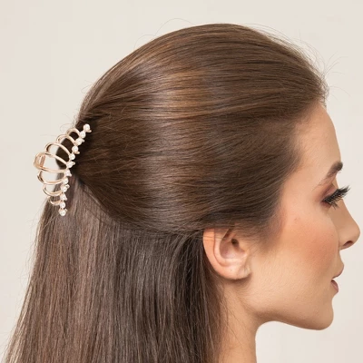 Unique Bargains Women's Metal Faux Pearl Hair Clips Rose Gold Tone 1 Unique Bargains Women's Metal Faux Pearl Hair Clips Rose Gold Tone