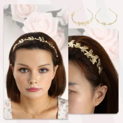 Unique Bargains Women's Alloy Metal Leaf Butterfly Shape Headbands Gold Tone 4 Pcs