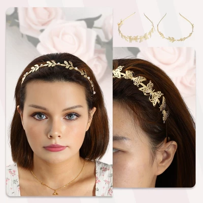 Unique Bargains Women's Alloy Metal Leaf Butterfly Shape Headbands Gold Tone 4 Pcs 1 Unique Bargains Women's Alloy Metal Leaf Butterfly Shape Headbands Gold Tone 4 Pcs