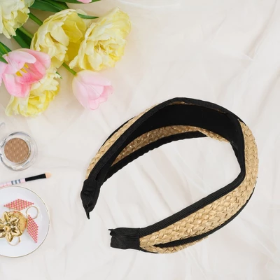 Unique Bargains Women's Fashion Straw Cross Headband Non-Slip Hairband Khaki Black 1 Pc 4 Unique Bargains Women's Fashion Straw Cross Headband Non-Slip Hairband Khaki Black 1 Pc - Image 4