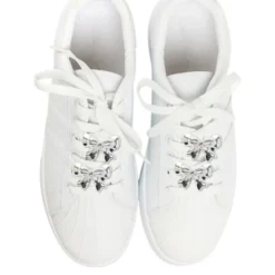 Unique Bargains Bow Shoelace Charms Silver Tone 4 Pcs