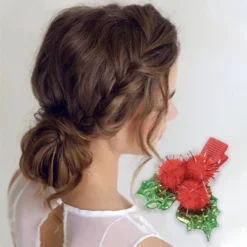 Unique Bargains Girl's Cute Christmas Hat Bow Hair Clips Red Green 5 Pcs