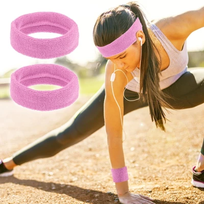 Unique Bargains Stretchy Cotton Blend Sweat Absorbing Sport Headband Wristband Pink 3 Pcs 5 Unique Bargains Stretchy Cotton Blend Sweat Absorbing Sport Headband Wristband Pink 3 Pcs - Image 5