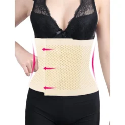 Unique Bargains Mesh Breathable Postpartum Belly Abdominal Shaping Belt Waist Wrapping Shaper Cincher Corset Shapewear Beige L