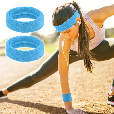Unique Bargains Stretchy Cotton Blend Sweat Absorbing Sport Headband Wristband Sky Blue 3 Pcs 5 Unique Bargains Stretchy Cotton Blend Sweat Absorbing Sport Headband Wristband Sky Blue 3 Pcs - Image 5