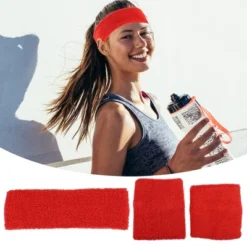 Unique Bargains Stretchy Cotton Blend Sweat Absorbing Sport Headband Wristband Big Red 3 Pcs