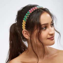 Unique Bargains Women's Metal Rectangle Colorful Rhinestone Faux Crystal Headband 1 Pc