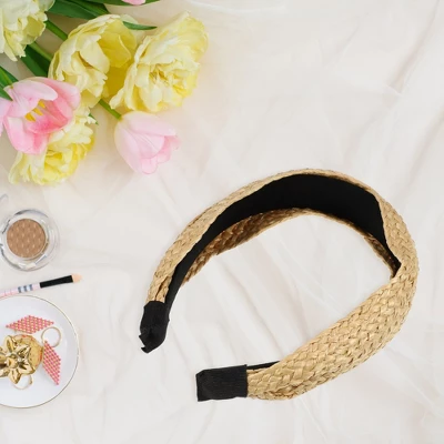 Unique Bargains Women's Fashion Non Slip Straw Cross Headband Khaki 1Pc 4 Unique Bargains Women's Fashion Non Slip Straw Cross Headband Khaki 1Pc - Image 4