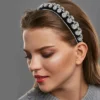 Unique Bargains Women's Bling Double-layered Rhinestone Flannel Wide Edge Headband 5.71"x1.30" 1Pc
