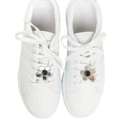 Unique Bargains Mirrored Flower Shoelace Charms Silver Tone 1 Pair