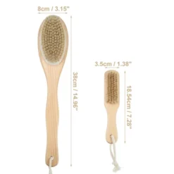Unique Bargains Dry Brushing Body Brush Set Dual Sided Long Handle Back Scrubber For Wet Dry Brown