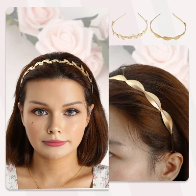 Unique Bargains Women's Alloy Metal Leaf Shape Headbands Gold Tone 5.12"x1.06" 4 Pcs 2 Unique Bargains Women's Alloy Metal Leaf Shape Headbands Gold Tone 5.12"x1.06" 4 Pcs - Image 2
