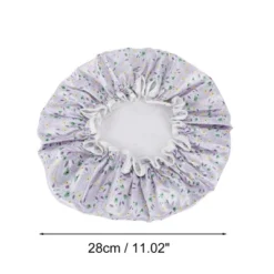 Unique Bargains Women's Small Flower Bath Cap Purple Green 1 Pc