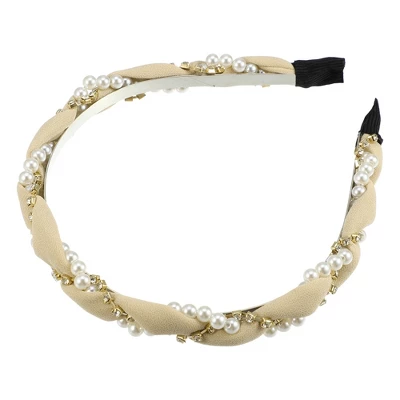 Unique Bargains Women's Rhinestone Pearl Wrap Fabric Faux Pearl Headband 9 Unique Bargains Women's Rhinestone Pearl Wrap Fabric Faux Pearl Headband - Image 9