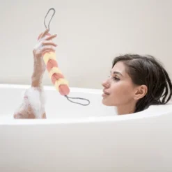 Unique Bargains Long Stretch Shower Back Sponge 11.81"x1.97" Multicolored 3 Pcs