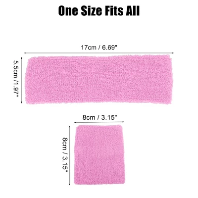 Unique Bargains Stretchy Cotton Blend Sweat Absorbing Sport Headband Wristband Pink 3 Pcs 3 Unique Bargains Stretchy Cotton Blend Sweat Absorbing Sport Headband Wristband Pink 3 Pcs - Image 3