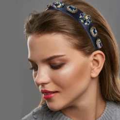 Unique Bargains Women's Bling Vintage Flowers Rhinestone Satin Wide Edge Headband 5.12"x1.18" 1pc