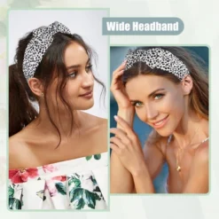Unique Bargains Women's Fashion Leopard Spot Wide Bow Headbands