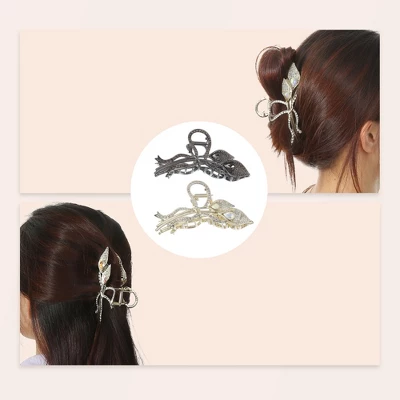 Unique Bargains Women's Flower Metal Hair Claw Clip Gold Tone Black 2 Pcs 5 Unique Bargains Women's Flower Metal Hair Claw Clip Gold Tone Black 2 Pcs - Image 5