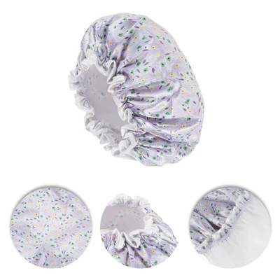 Unique Bargains Women's Small Flower Bath Cap Purple Green 1 Pc 2 Unique Bargains Women's Small Flower Bath Cap Purple Green 1 Pc - Image 2