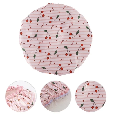 Unique Bargains Women Double Layer Small Cherry Shower Cap 1 Pc 2 Unique Bargains Women Double Layer Small Cherry Shower Cap 1 Pc - Image 2