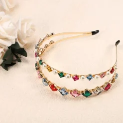 Unique Bargains Women's Metal Square Colorful Rhinestone Faux Pearl Headband 1 Pc -UNIQUE BARGAIN Shop GUEST 5d761ff5 fe9c 4376 9799 d855b2046ae0