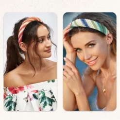 Unique Bargains Women's Bohemian Style Straw Rattan Sponge Headband Green Orange 2 Pcs